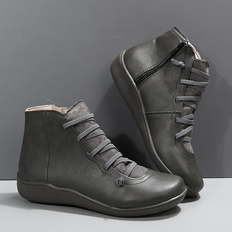 Women's Ankle Boots Zip Lace-up Detail Flat Boots