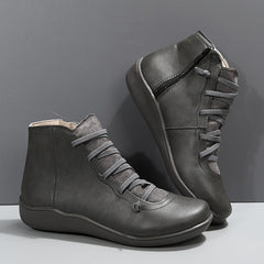 Women's Ankle Boots Zip Lace-up Detail Flat Boots