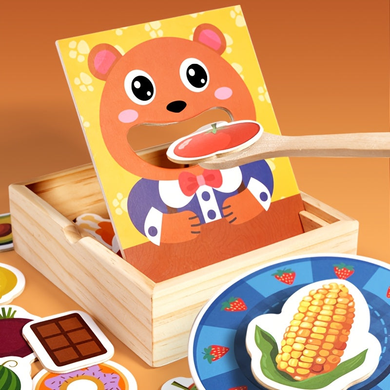 Little Bear Feeding Game Wooden Fine Motor Skill Toy for Kids