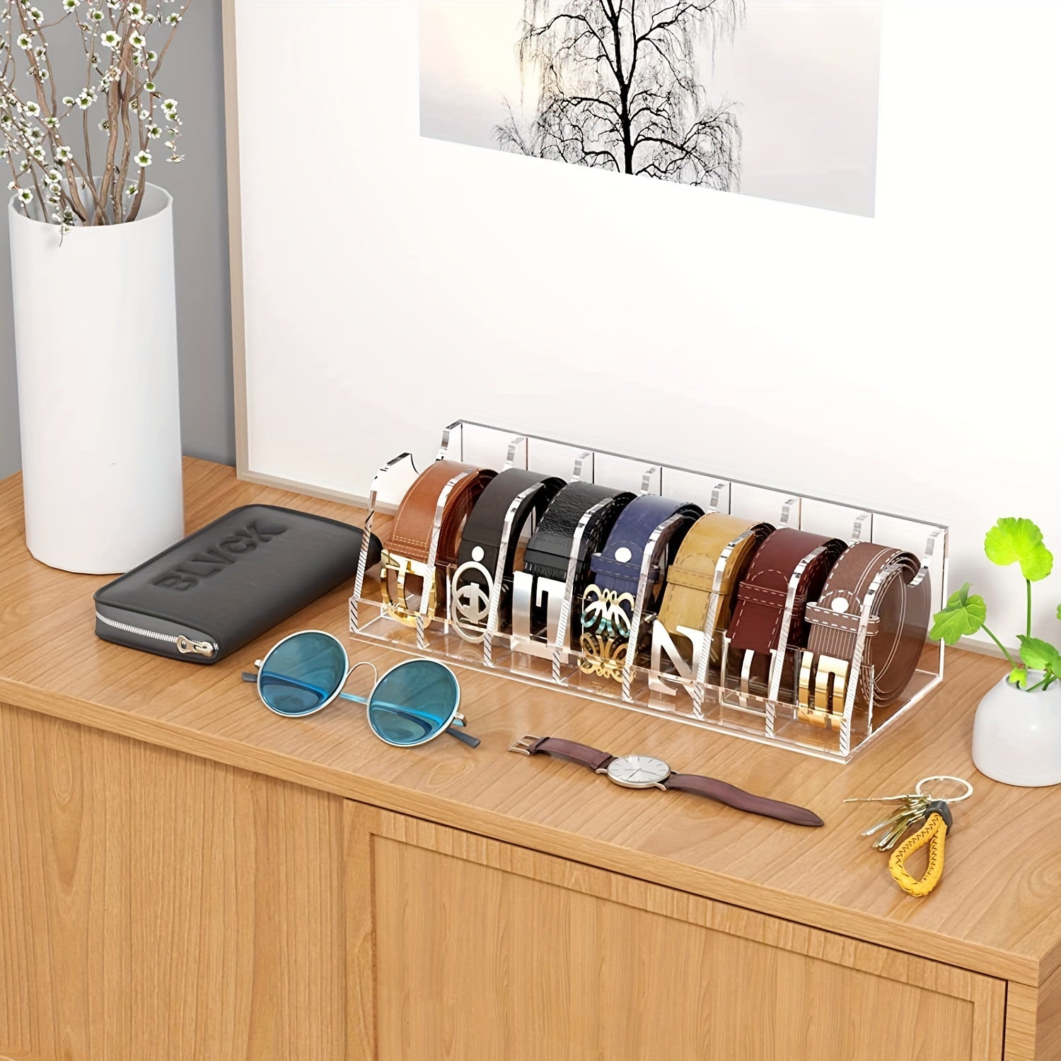 Acrylic Belt Storage Box 7 Grid Tie Belt Silk Scarf Display Rack