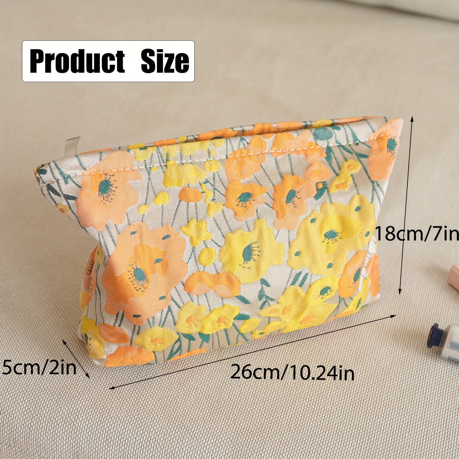 Orange Pumpkin Flower Toiletry Bag Women's Portable Cosmetic Clutch