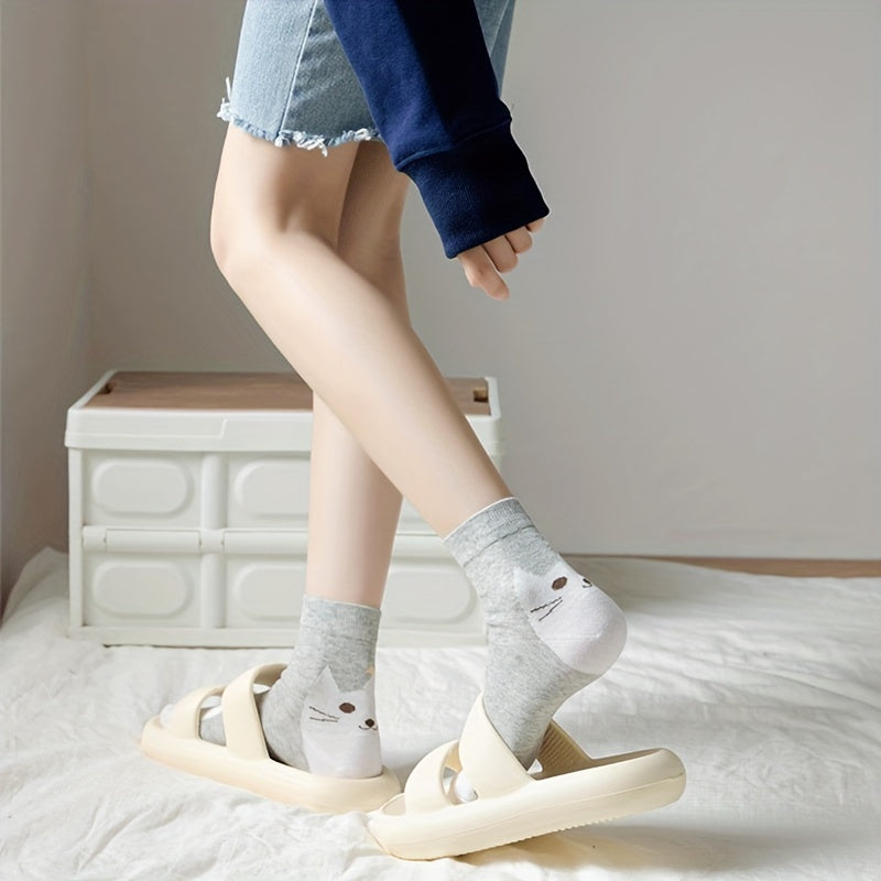 6 Cat Print Socks for Women Comfy Mid Tube Stockings