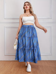  Casual Skirt Chain & Denim Print Drawstring Smock Maxi Skirt