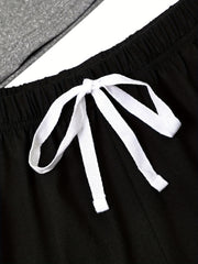  Letter Graphic Tee & Shorts & Pants Pajama Set