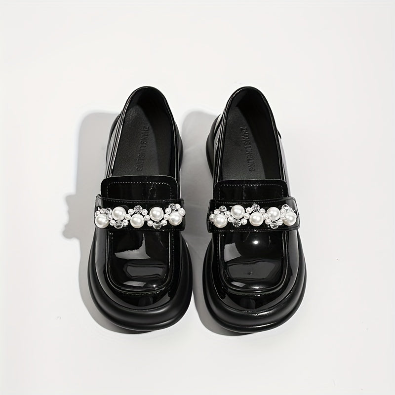 Women's Retro Loafers Faux Pearl Slip On Shoes