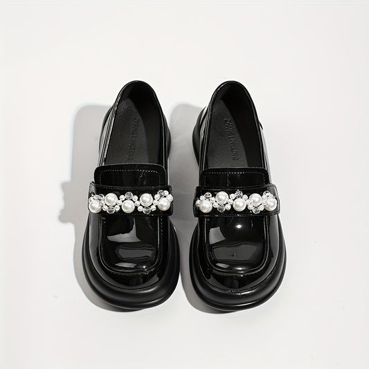 Women's Retro Loafers Faux Pearl Slip On Shoes