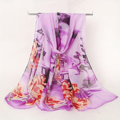 Vintage Flower Scarf Thin Silk Shawl Sunscreen Windproof Head Wrap