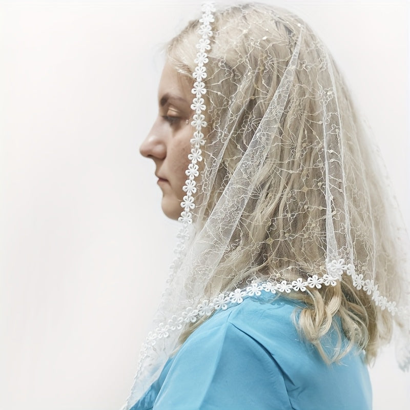 Tulle Veil with Lace Trim and Sequin Print for Weddings