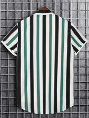 Vertical Stripe Print Men's Casual Short Sleeve Shirt