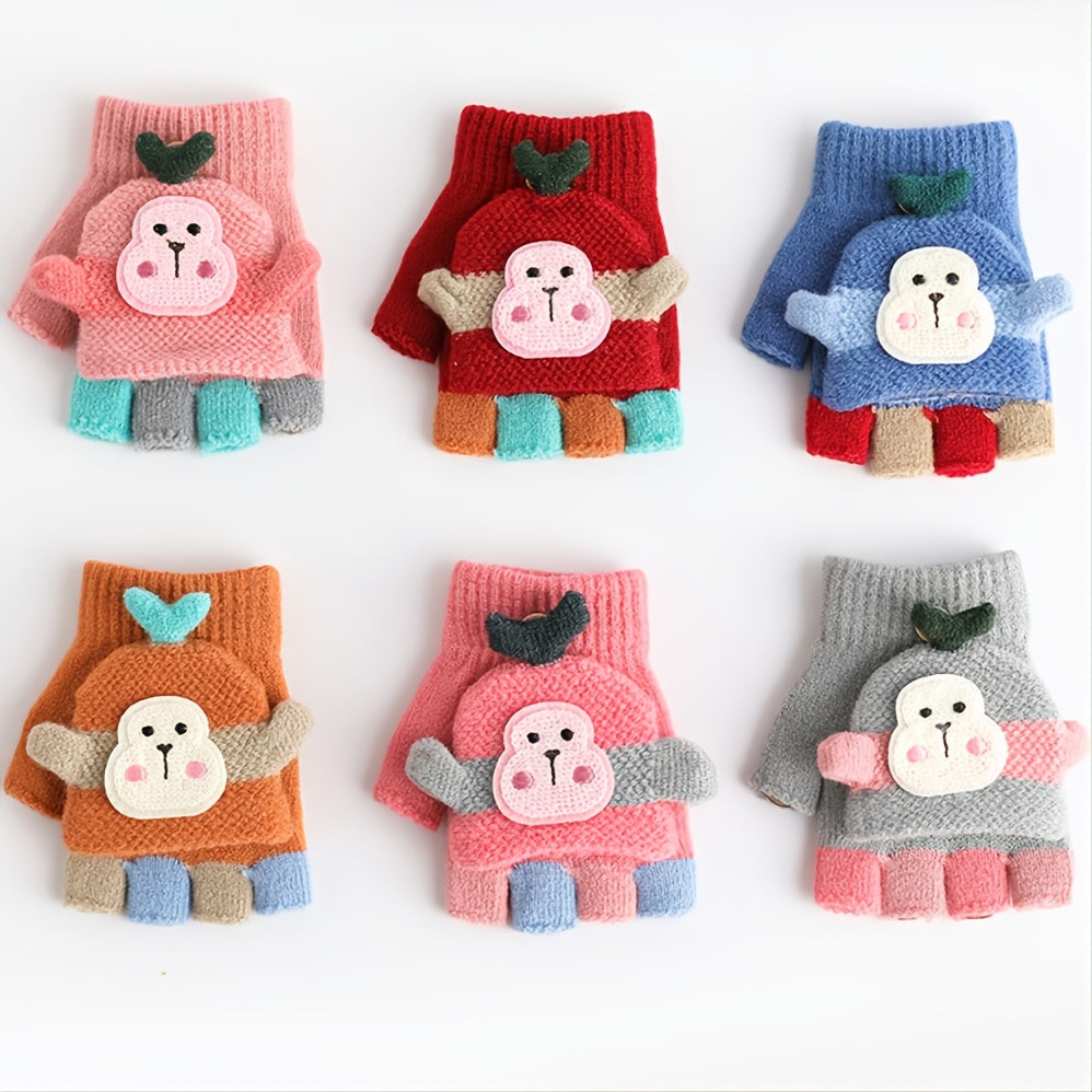 Kids Warm Cartoon Flip Gloves Outdoor Autumn Winter