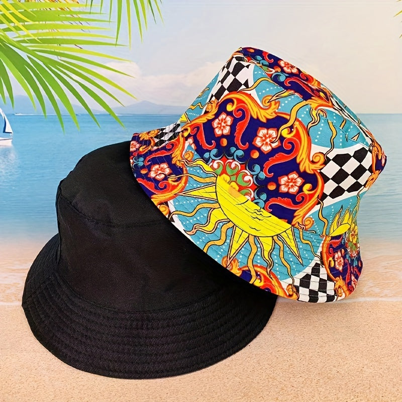 Unisex Sunshade Bucket Hat Sun Sea Pattern Outdoor Vacation Travel