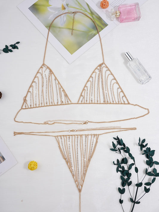 Crystal Body Chain Tassel Bra Set Women's Sexy Style