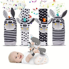 Baby Cartoon Animal Wrist Bell Rattle Socks Set Plush Stuffed Toys