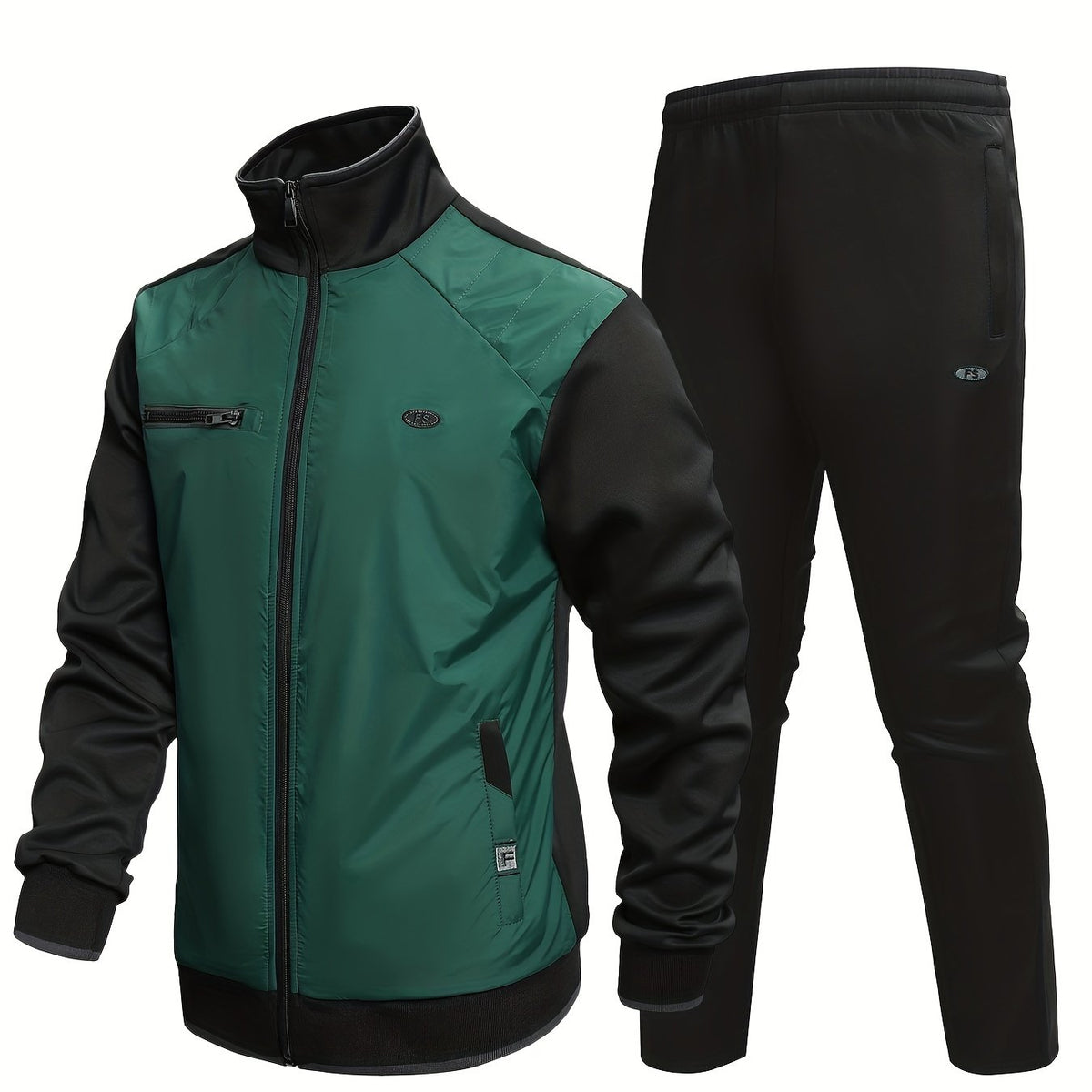 Men's Stand Collar Zip Up Jacket & Stretch Pants Sports Suit