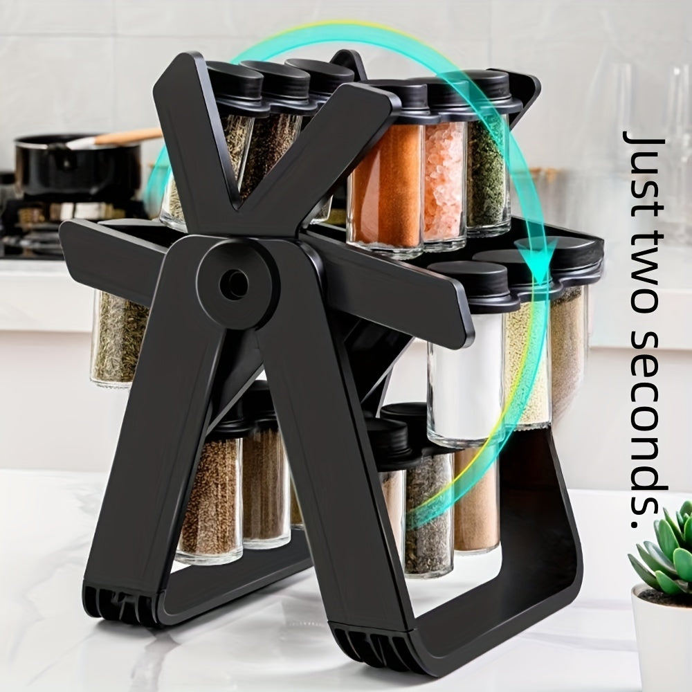 Rotating Seasoning Rack Set with 18 Bottles, Spice Label & Marker Pen