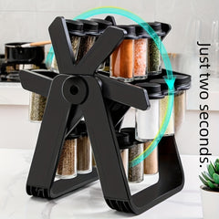 Rotating Seasoning Rack Set with 18 Bottles, Spice Label & Marker Pen