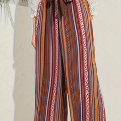  Patchwork Print Wide Leg Trousers with Belt