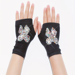 Colorful Rhinestone Butterfly Y2K Gloves Elastic Fingerless Gloves