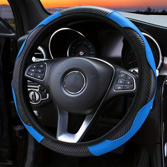 Carbon Fiber Grain PU Leather Car Steering Wheel Cover Anti Slip Protector