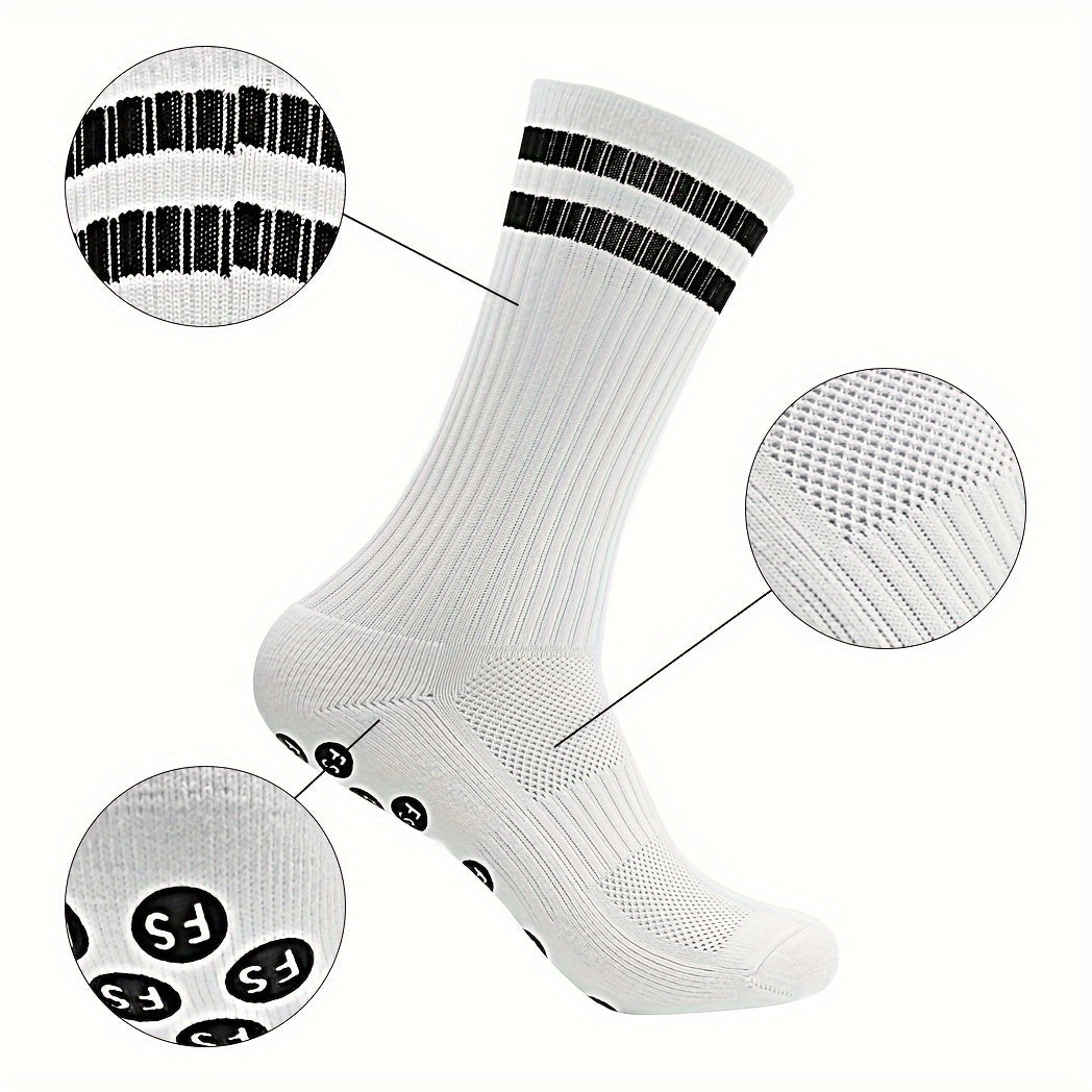 2 Pairs Men's Striped Sport Socks Nylon Blend Breathable for Training Running