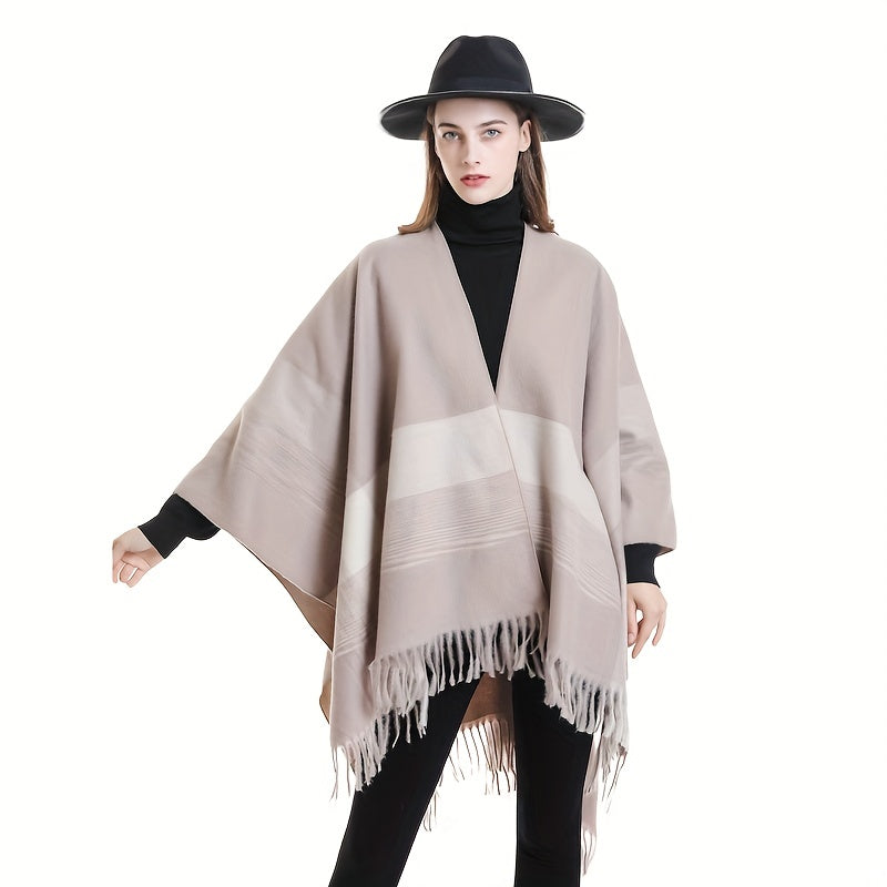 Striped Warm Shawl Casual Sunscreen Tassel Shawl Cardigan Wrap