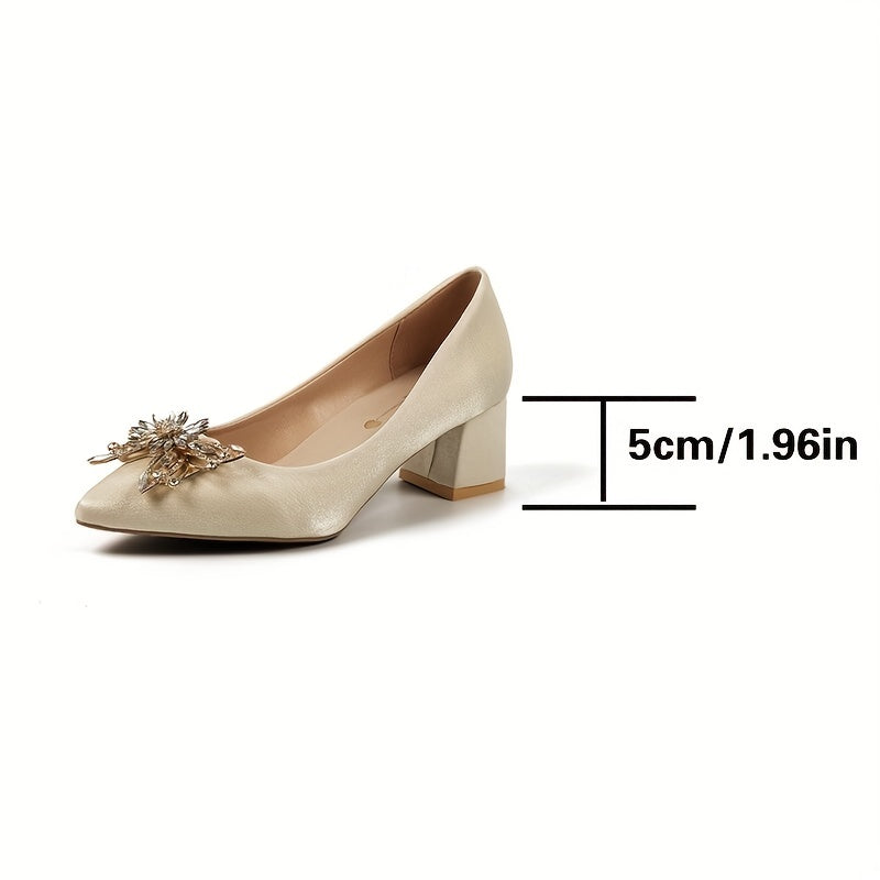 Chunky Heeled Pointed Toe Pumps Wedding Shoes