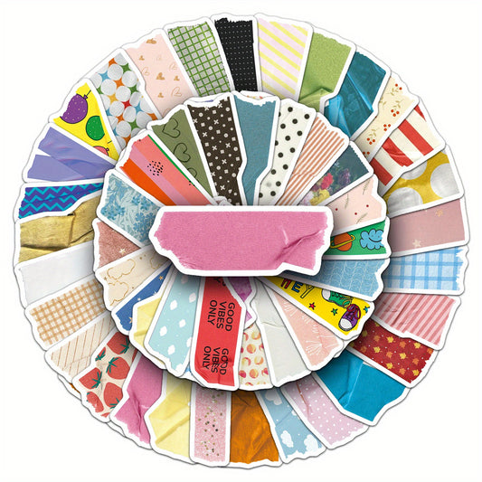 50pcs Adhesive Tape Shaped Stickers for DIY Crafts Water Bottles