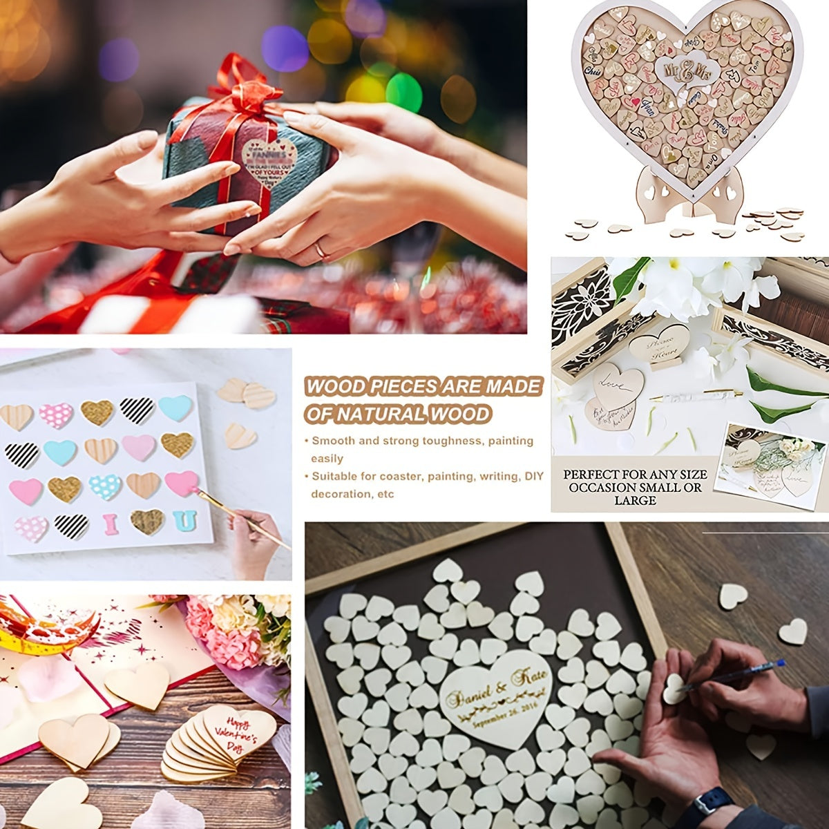 50pcs 2in Unfinished Wood Chips Heart Shape DIY Crafts Decoration