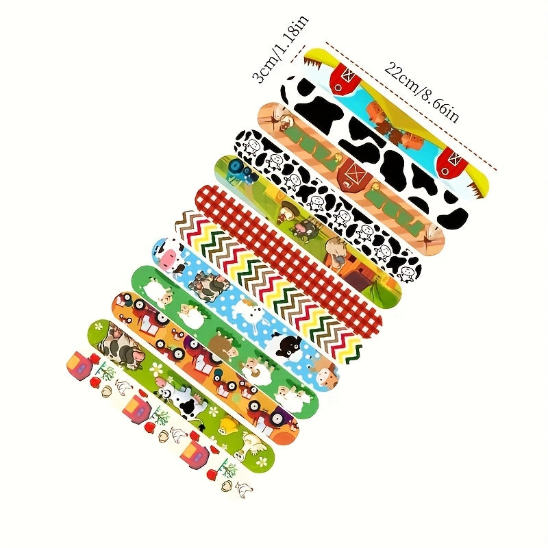 24pcs Farm Animal Slap Bracelets for Kids - Cow Pig Chicken Tractor Designs