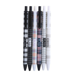 6pcs Plaid Pattern Press Pens 0.5mm Gel Pens for Students Office