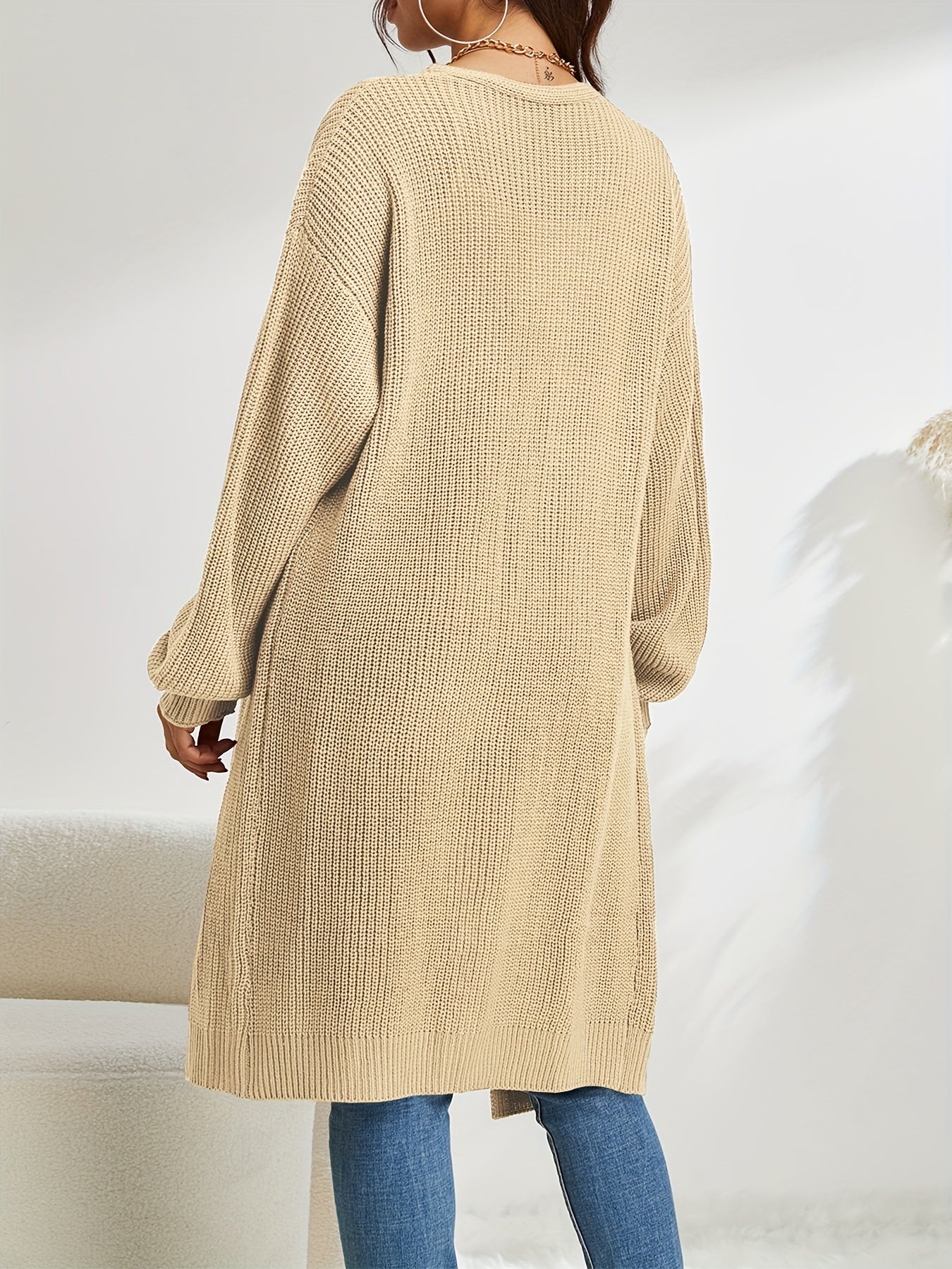 Long Length Knit Cardigan Open Front Sweater Women's Clothing
