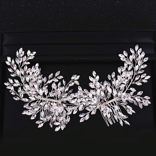Bridal Hair Comb Silver & Golden Rhinestone Crystal Wedding