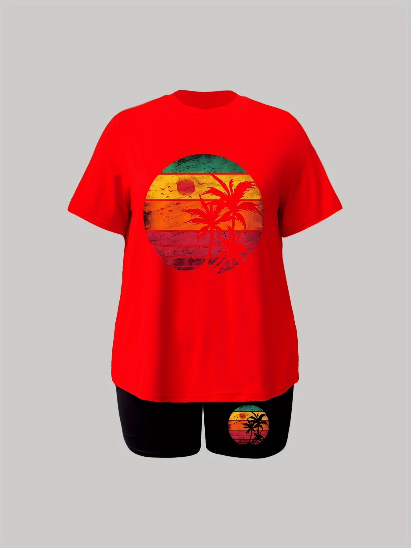  Sun & Tree Print Tee & Shorts Set