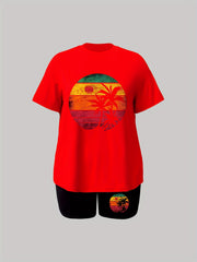  Sun & Tree Print Tee & Shorts Set