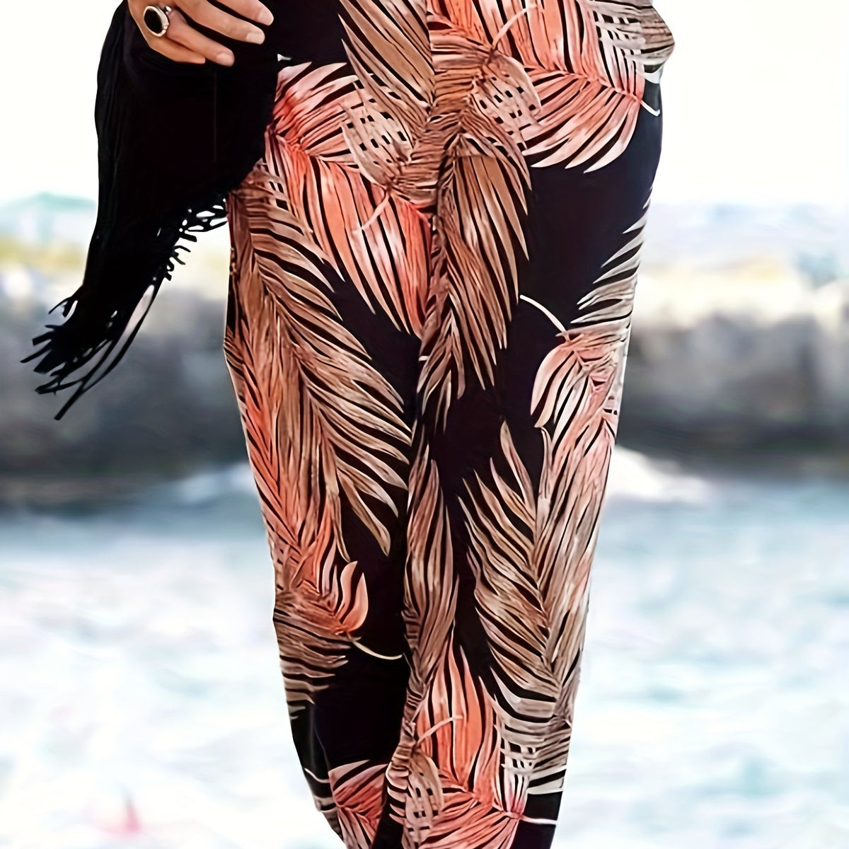 Women's Plus Leaf Print Lantern Trousers
