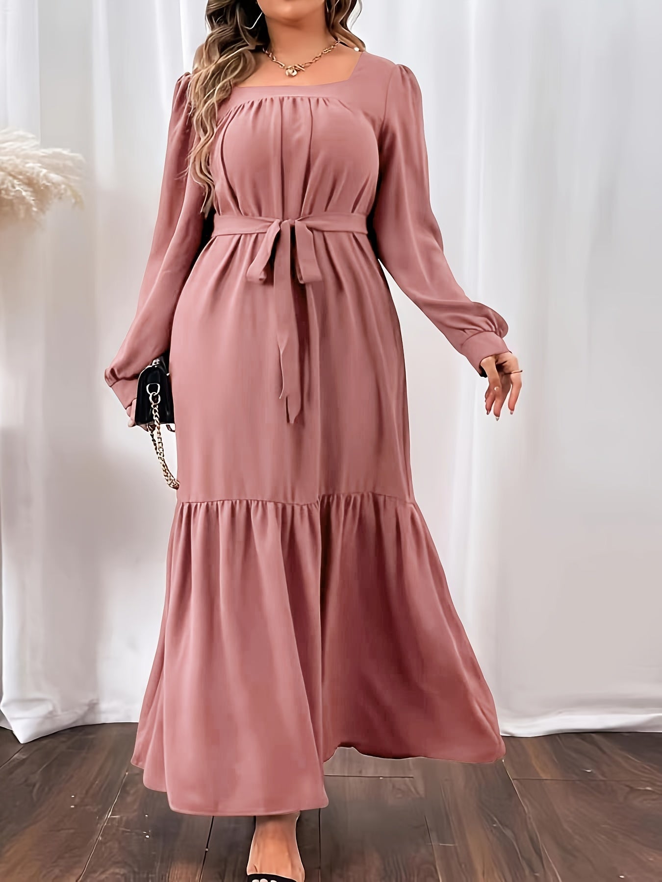  Square Neck Maxi Dress Women's Long Dress