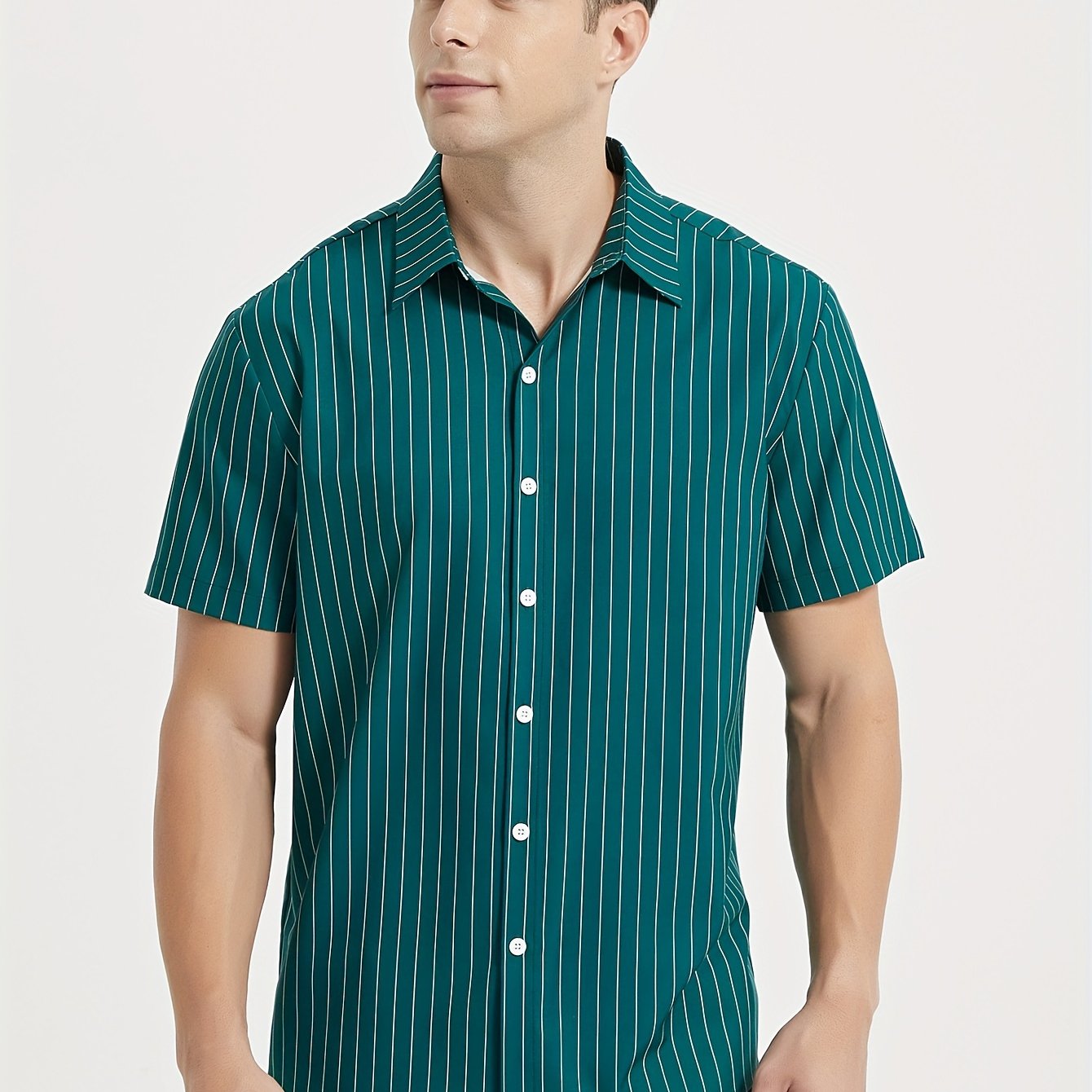 Vertical Stripe Print Men's Casual Short Sleeve Shirt