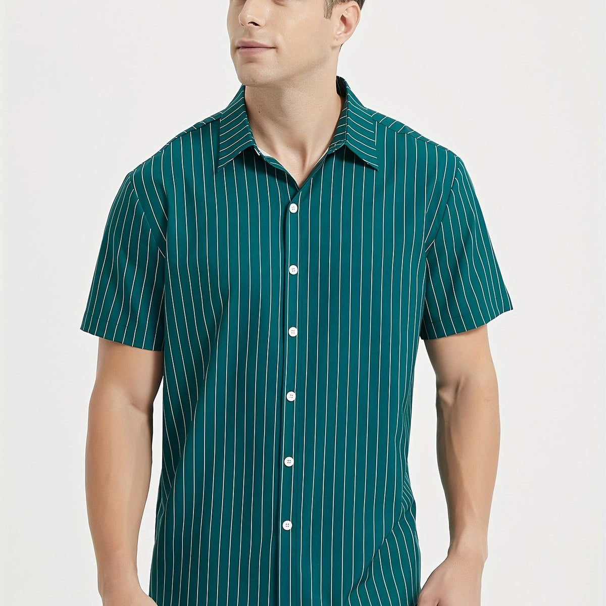 Vertical Stripe Print Men's Casual Short Sleeve Shirt