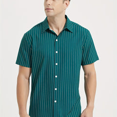 Vertical Stripe Print Men's Casual Short Sleeve Shirt