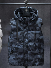 Men Sleeveless Down Thermal Hooded Vests Jackets Zipper Outdoor Winter Casual