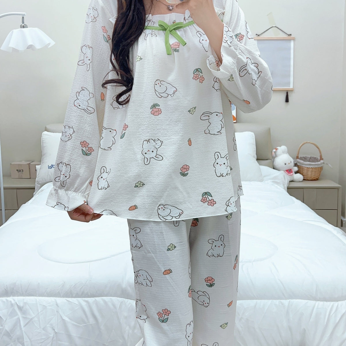 Rabbit Print Pajama Set Women's Sleepwear