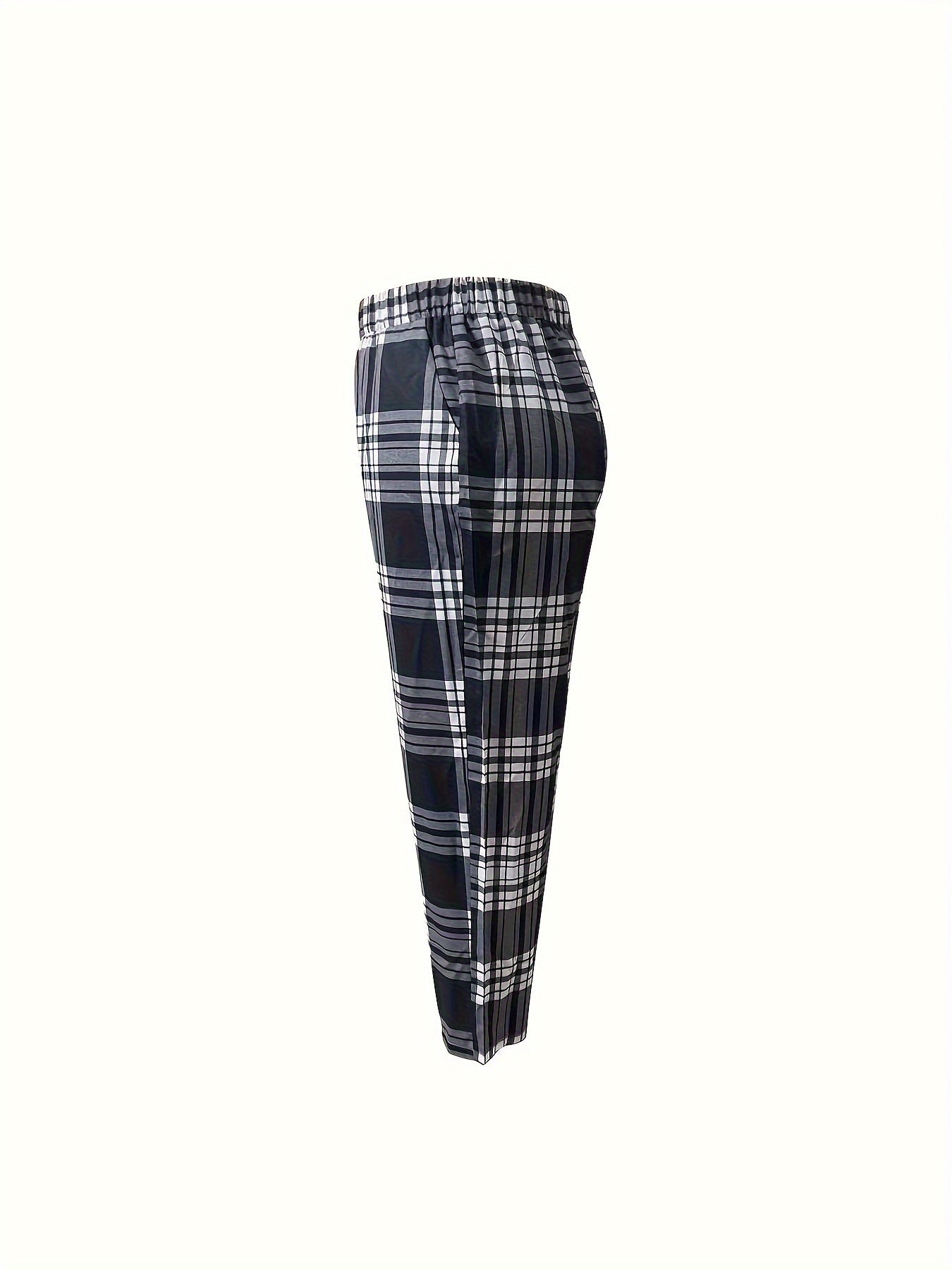 Women's Plus Plaid Print High Rise Loose Fit Trousers
