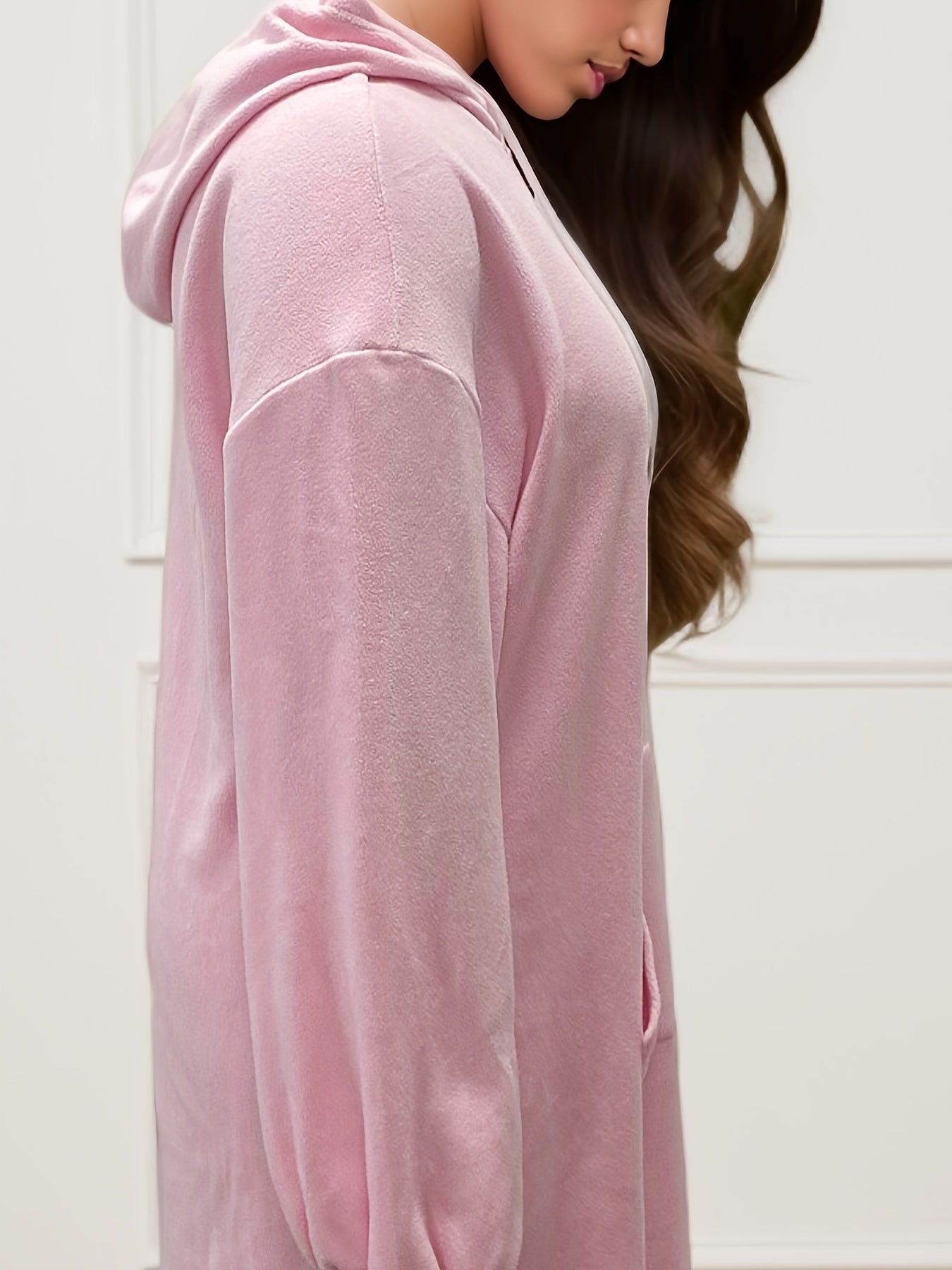  Solid Long Sleeve Hooded Sweatshirt Dress with Pockets