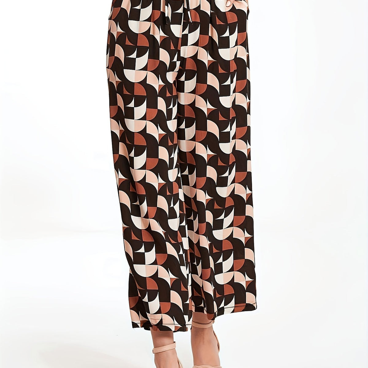 Women's Plus Geometric Print High Rise Wide Leg Trousers With Pockets