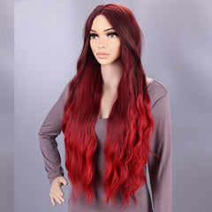 Long Burgundy Wavy Wig - Curly Hair Synthetic Heat Resistant Fiber