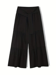  Solid High Rise Smock Wide Leg Trousers