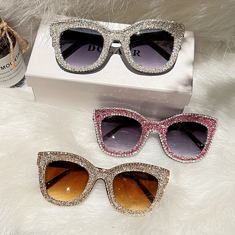 Y2K Rhinestone Cat Eye Sunglasses Bling Summer Sun Shades UV400