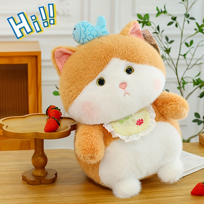 Orange Tabby Kitty Plush Toy with Fishing Habit Soft Stuffed Cat Doll 24