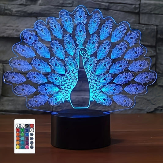 3D Peacock Night Light 16 Colors Changing Remote Control