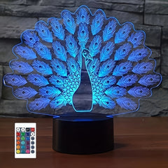 3D Peacock Night Light 16 Colors Changing Remote Control